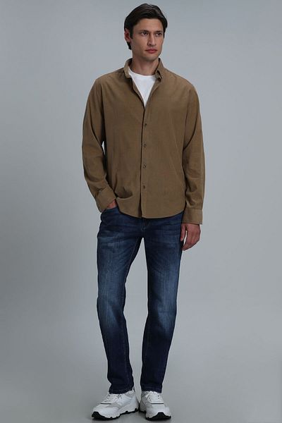 Lufian Ανδρικό πουκάμισο Watt Basic Comfort Fit Camel Hair