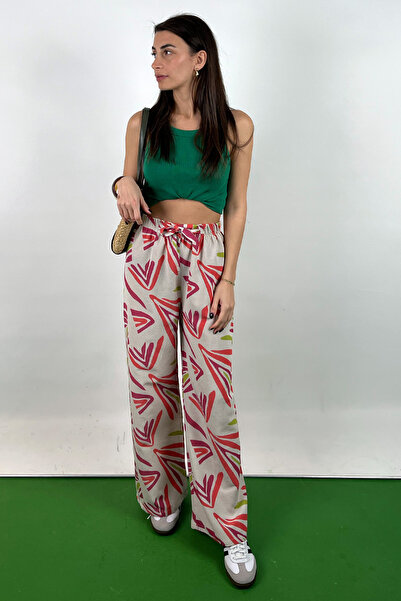 Love The Wind بنطال بالازو من القطن والكتان الفوشيا