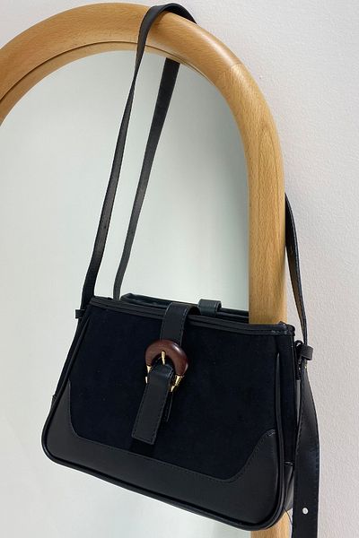 VAGGON Women's Black Suede Wooden Belt Bag V00009-C
