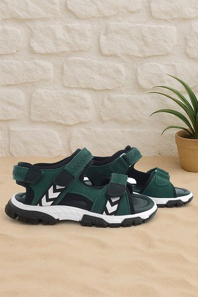 Rakerplus Genuine Leather Green Black Velcro Boys Sandals