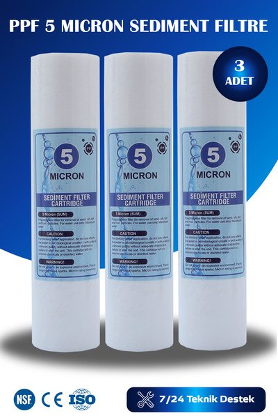 WaterMelon Açık Kasa Su Arıtma Cihazı 10'' Inch 5 Mikron Sediment Spun Filtre (TOZ,TORTU FİLTRE) 3 Adet