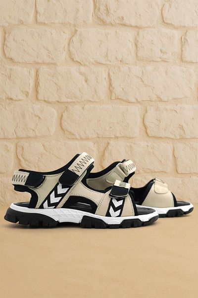 Rakerplus Genuine Leather Beige Black Velcro Boys Sandals