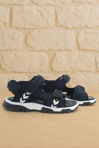 Rakerplus Genuine Leather Navy Blue Black Velcro Boys Sandals
