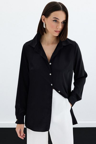 Sateen Black Satin Shirt