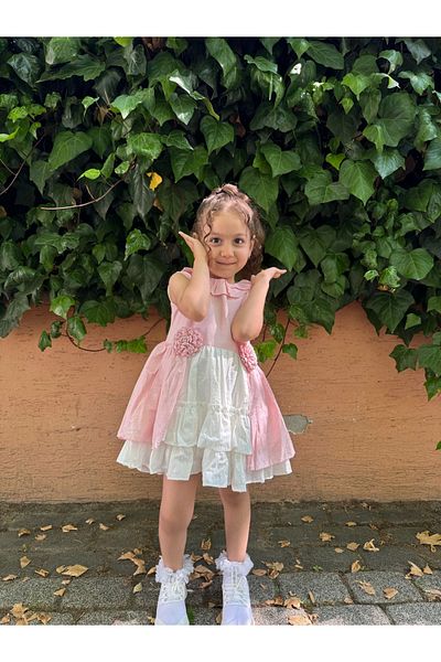 Minizade Baby Girl Kid Zero Sleeve 3D Flower Detail Special Occasion Birthday Party Wedding Holiday Dress