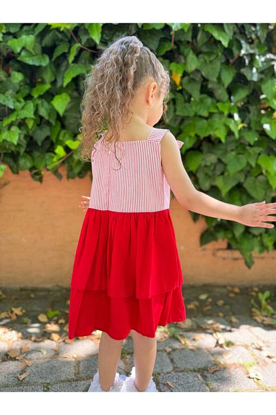 Minizade Baby Girl Kid Zero Sleeve Collar Ruffled Special Occasion Birthday Party Wedding Holiday Dress