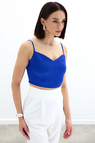 Sateen Bluză Crop din Satin cu Bretele - SAX BLUE