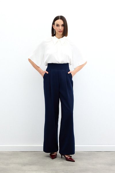 Sateen Pantaloni de buzunar cu talie albastru bleumarin