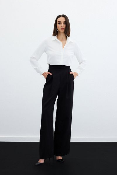 Sateen Waist Detailed Pocket Trousers - Black