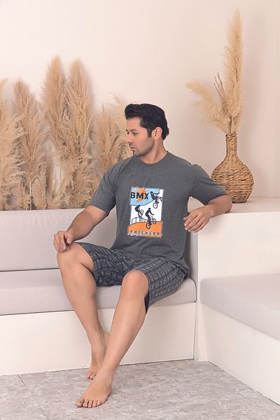 Sude HOMEWEAR Men's Patterned Short Sleeve Shorts Pajama Set