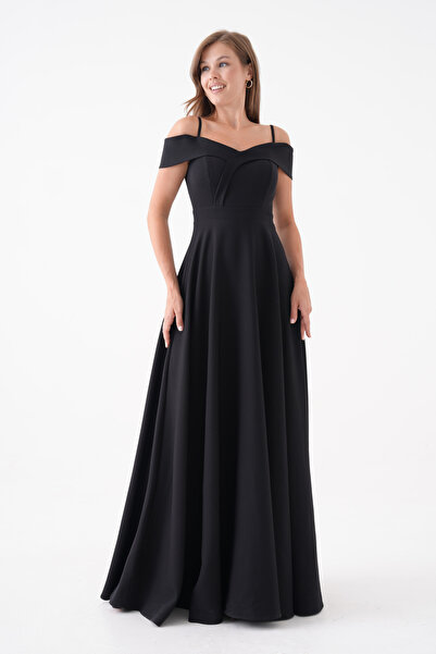 lovebox Women's Stretchy Atlas Fabric Thin Strap Off Shoulder Detailed 147 cm...