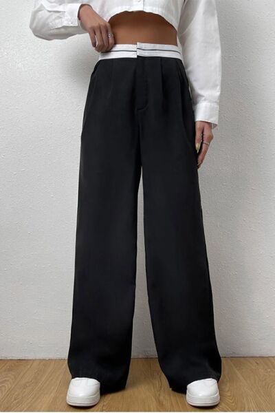 Fovere بنطلون بالازو قماشي بخصر أسود للسيدات