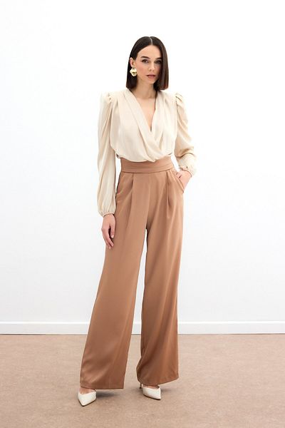 Sateen Pantaloni casual din satin cu buzunare - Camel