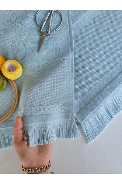 sarra 2'Lİ SARRA ETAMİN SAÇAKLI HAVLU SETİ (30x50-50x90 cm) - PETROL MAVİSİ