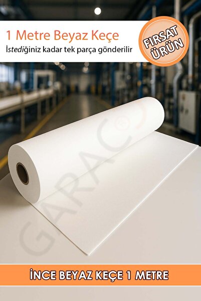 garaccu Metrelik Ince Keçe Kumaş 1 Mm Beyaz - 1 Metre (100X100 CM), Beyaz Keç...