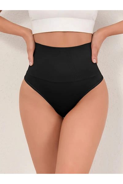 MİSTİRİK Montela Model Tall Waist Recovery Thong Laundry Seamless Knitted Model Black Color