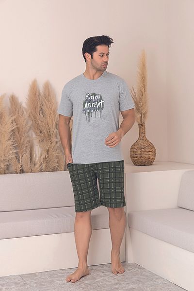 Sude HOMEWEAR Men's Patterned Short Sleeve Shorts Pajama Set