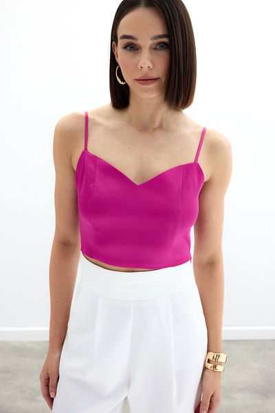 Sateen Bluză crop din satin cu curea de frânghie - fucsia