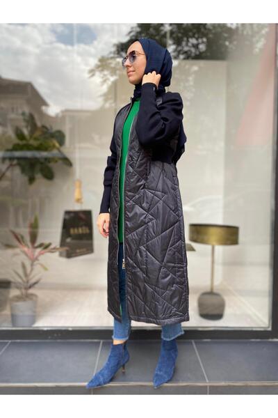 Invee Palton de damă albastru bleumarin - tricotat cu mâneci, model cu model de sticlă spartă