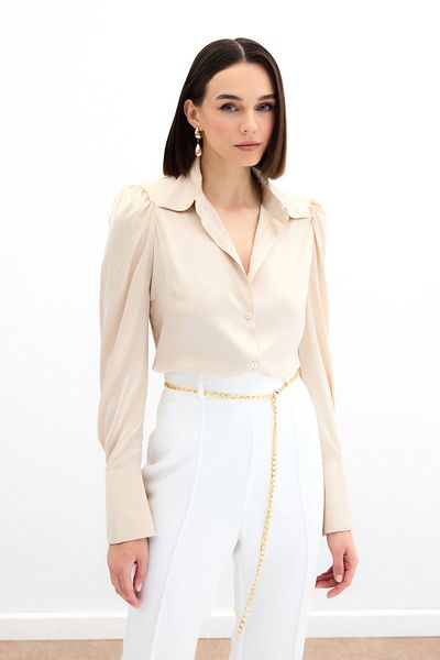 Sateen Padded Satin Shirt - BEIGE