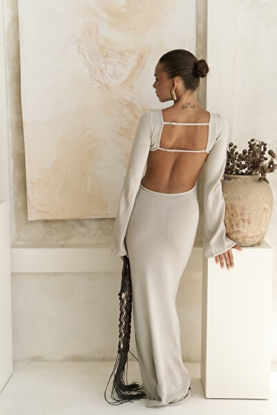 BOHEMAİ Nadias Pencere Detay Taş Triko Uzun Elbise