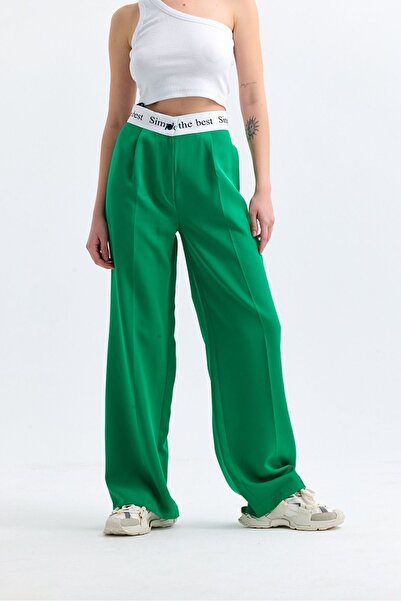 Fovere Жіночі брюки-палаццо з принтом «трава зелена» і деталями на талії
