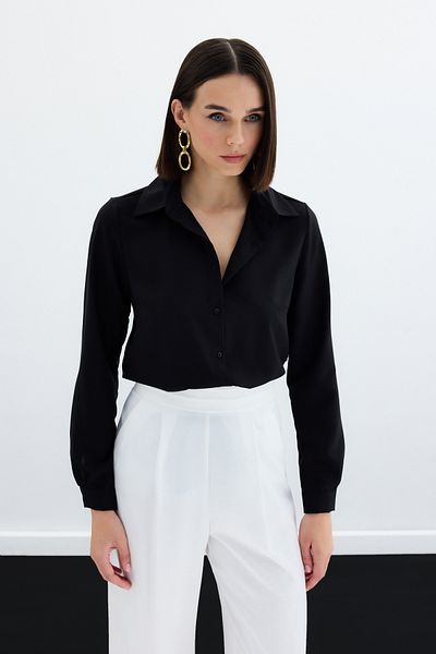Sateen Fekete sima klasszikus ing