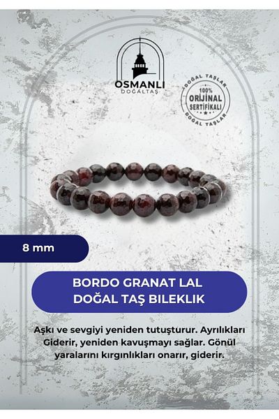 OSMANLI DOĞAL TAŞ Claret Red Garnet Lal 8mm Natural Stone Bracelet