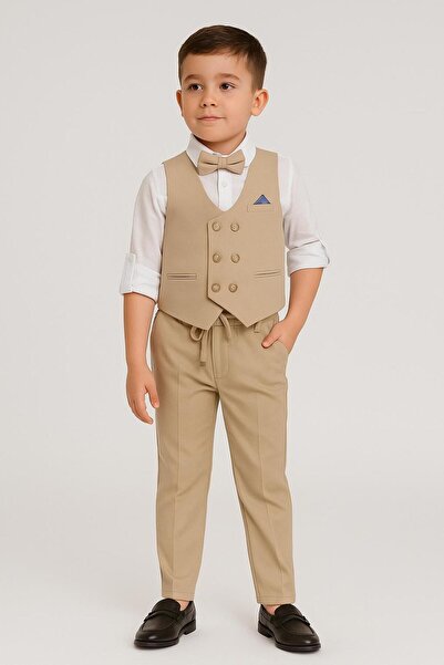 Terry Knitted Model Suit Men with Vest / Vest Suit with Bow Tie / Shirt-Vest-Pants Suit