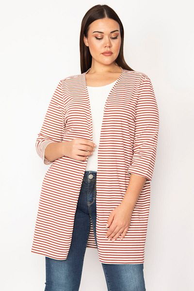 Şans Cardigan cu dungi din țesătură de bumbac cu model de mărime mare pentru femei 65n29666