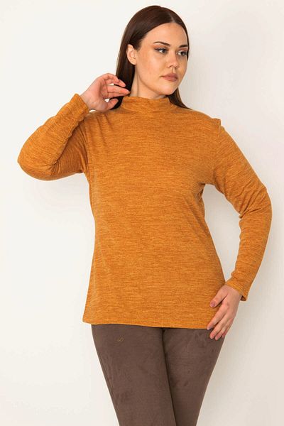 Şans Women's Plus Size Mustard Stand Collar Blouse 65n31942
