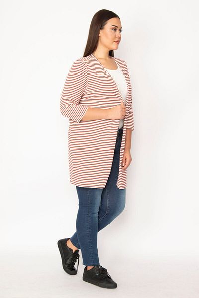 Şans Cardigan cu dungi din țesătură de bumbac cu model de mărime mare pentru femei 65n29666