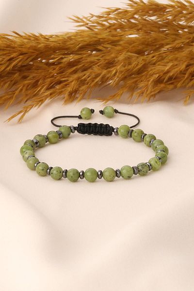 Dünya Doğal Taş Canadian Jade and Hematite Stone Bracelet
