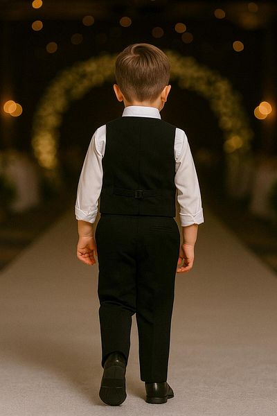 Terry Knitted Model Suit Men with Vest / Vest Suit with Bow Tie / Shirt-Vest-Pants Suit