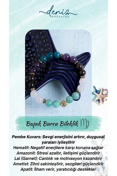 Deniz Doğal Taş Certified Virgo Amazonite and Amethyst Bracelet