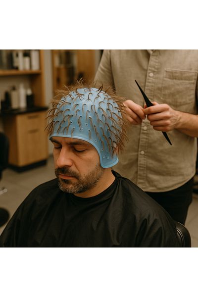 Nano Absolute Blue Professional Silicone Highlighting Cap and Hook - Perforated Hair Coloring Highlighting Cap
