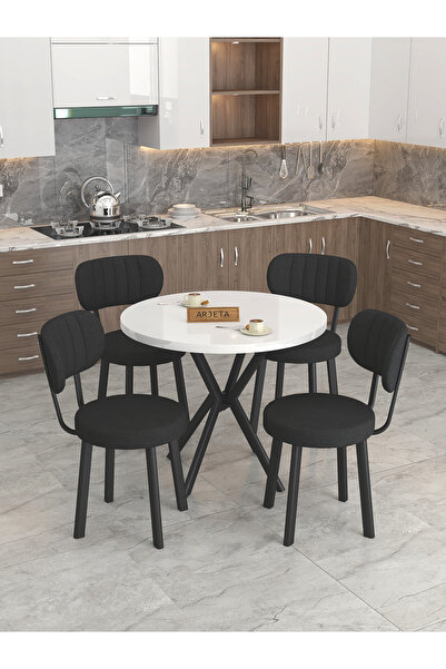 Mygusi Azra 90cm Beyaz Mutfak Masası, Mutfak Masası Takımı, Yemek Masası, 4 S...