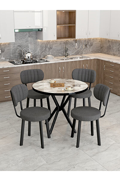 Mygusi Azra Mutfak Masa Takımı  90 Cm Masa Beyaz Mermer + 4 Sandalye