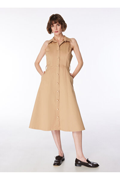 Fabrika Koyu Bej Kadın Evaze Elbise F4sl-elb0125