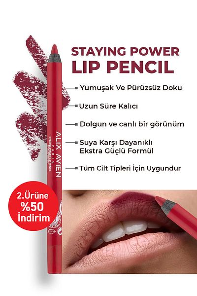 Alix Avien Long Lasting Soft Lip Liner - Waterproof, Raspberry 57 Lip Pencil