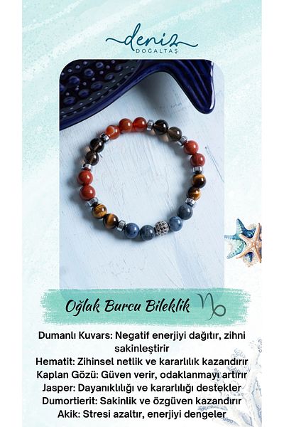 Deniz Doğal Taş Certified Capricorn Bracelet – Power Combination with Dumortierite and Tiger Eye