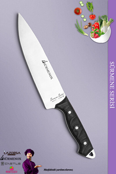 SÜRMENOX Sürmene Serisi Mutfak Sivri Şef Bıçak Et Ekmek Sebze Şef Bıçağı Siya...