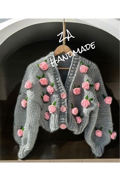 Butik ZA Cardigan cu trandafiri lucrat manual