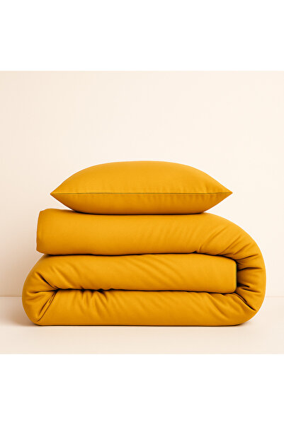 Prime Sleeks Single 100% Cotton Duvet Cover Set 160X220 Cm, Set with Elastic Sheet, Mustard Yellow