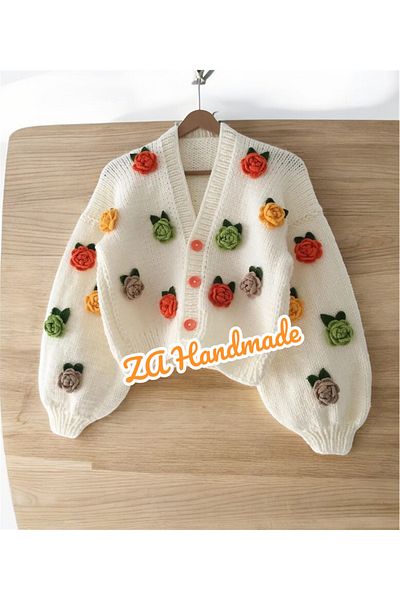 Butik Za Handmade Colorful Rose Cardigan