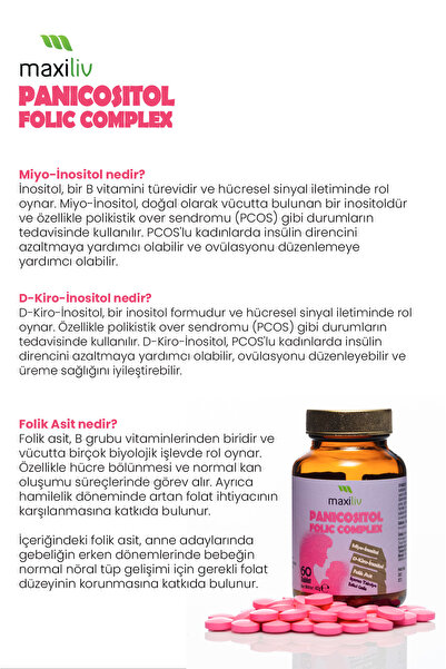 Maxiliv Panicositol Folic Complex 60 Tablet – Miyo-inositol, D-kiro, Folik Asit, Kadın Sağlığı