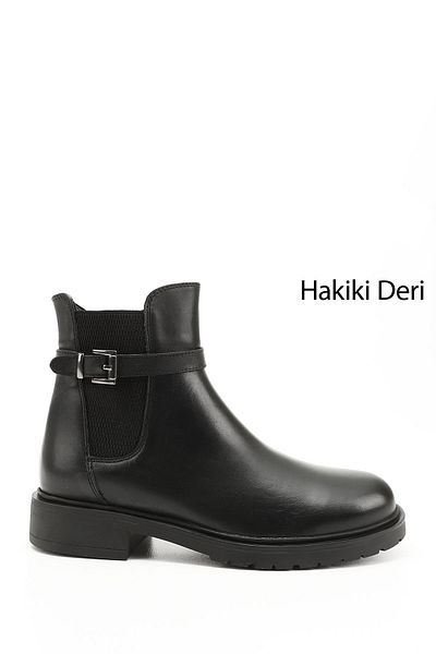 GÖNDERİ(R) Women / Girls Black Buckle Genuine Leather Chelsea Boots