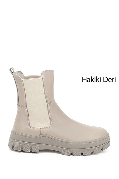 GÖNDERİ(R) Women / Girls Beige Rubber Sole Genuine Leather Chelsea Boots