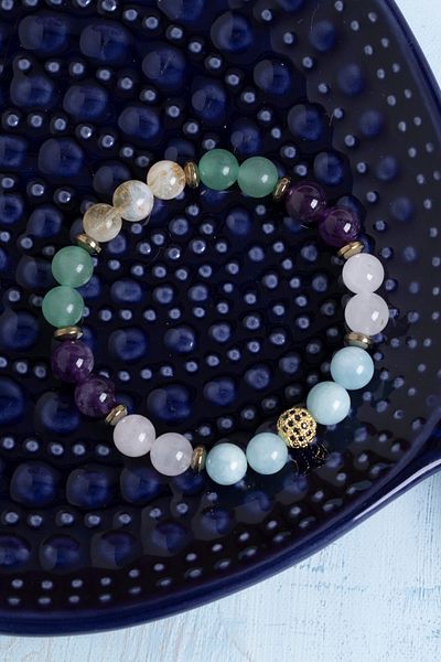Deniz Doğal Taş Certified Aries Amethyst and Citrine Stone Bracelet