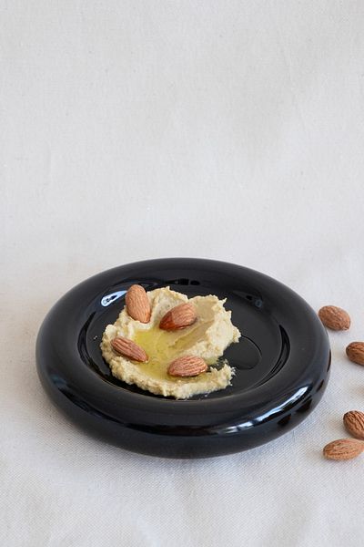 Beige & Stone Ceramic Small Size Glossy Black Donut Dessert Plate